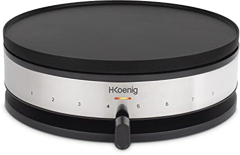 H.Koenig Crêpière électrique Krep56, Appareil à Crêpes 2 en 1 Plaques réversibles, Thermostat réglable 230°, Plaques antiadhésive 33 cm et 10cm,1500W, Noir