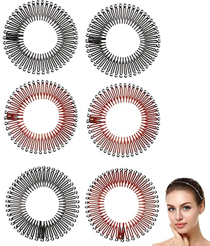 PMELCXD Peine elástico Circular Completo Peine Redondo Flexible 6P, Soporte para Diadema de Pelo con Peine Redondo de plástico elástico, Adecuado para niñas, 2 Colores