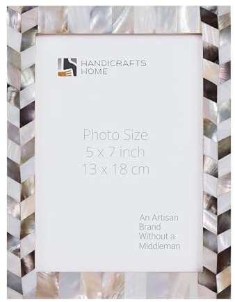 Handicrafts Home 5x7 Picture Frame, Wall & Tabletop Décor, Handmade Pearlescent Barley Pattern, Vintage & Elegant Mother of Pearl Picture Frames for Living Room, Office & Home Decor – White & Black