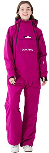 OUKAFU Women One Pieces Ski Suits Waterproof Ski Jumpsuits Winter Onesies Snowsuits Snowboard Coveralls for Snow Sports(Purple, XXL)