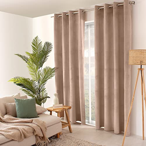 Enjoy Home Vorhang, Teddybär, Material Velours, 8 silberfarbene Ösen, 100% Polyester, 140 x 40 cm, Natur