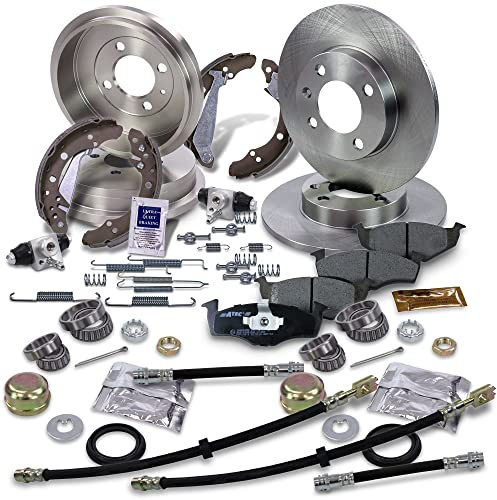 ATEC Germany Bremsenset Vorderachse inkl. Bremsscheiben Ø 239 mm Belüftet + Bremsbeläge Vorne + Bremsbacken Hinten inkl Radlager + Bremstrommel Hinten Kompatibel mit SEAT AROSA (6H1)