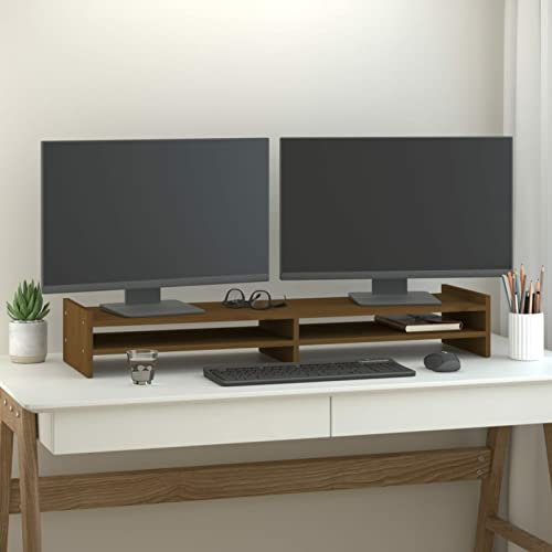 Tidyard Monitorständer Bildschirm Aufsatz Schreibtischaufsatz Bildschirmständer Monitorerhöhung Bildschirmerhöhung Massivholz Kiefer Honigbraun 100x27x15 cm