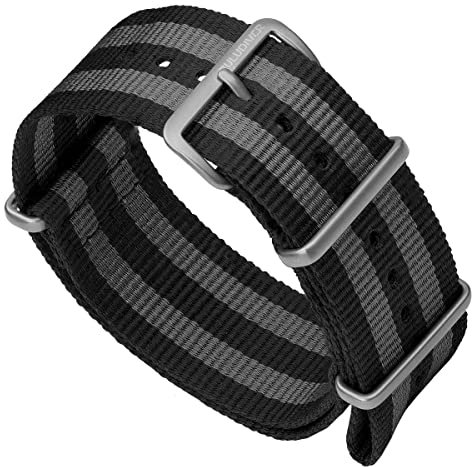 ZULUDIVER Classic Bond 1973 British Military Cadet: Nylon Uhrenarmband Schwarz & Grau, Satin-Schnalle, 23 mm, Armband, klassisch