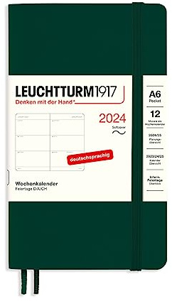 LEUCHTTURM1917 367667 Wochenkalender Pocket (A6) 2024, Softcover, Forest Green, Deutsch, 12 Monate