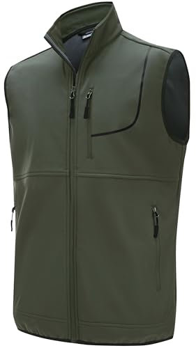 Willit Fleece-golfväst för män utomhus vinterväst jacka softshell ytterkläder ärmlös jacka för vandring vardagsbruk, gRÖN, S
