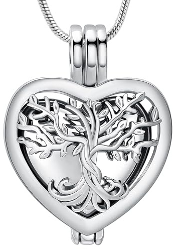 VCCWYQK Tree of Life Heart Urn Necklace for Ashes for Women Men Stainless Steel Cremation Jewelry Keepsake Memorial Lockets for Loved One Ash Holder