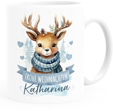 SpecialMe® Kindertasse Weihnachten Tier-Motive personalisiert mit Namen Namenstasse Geschenk für Jungen und Mädchen Weiss standard
