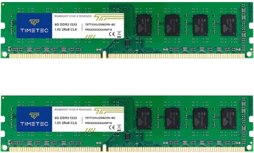 Timetec 16GB KIT(2x8GB) DDR3 1333 MHz PC3-10600 Non-ECC Ungepuffert 1,5V CL9 2Rx8 Dual Rank 240 Pin UDIMM PC-Desktop-Computer-Speicher RAM-Modul-Upgrade
