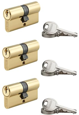 THIRARD - Cilindros S'entrouvrant Laitonados - Lote de 3 - Mecanismo 5 Pasadores - Pletina Antirrobo - 30 x 30 mm - Amarillo/Dorado - Incluye 9 Llaves