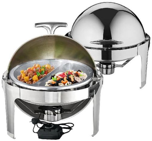 YhsPkh 6l Visual Electric Heating Buffet Stove(Diameter 39*height 6.5cm), Household/Commercial Small Chafing Dish,180° Opening and Closing Flip Cover, Stainless Steel,B