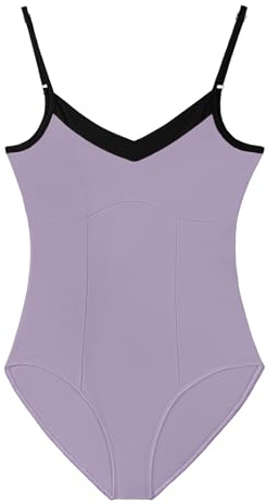HROYL Body da Danza per Donna Classica Scollo a V Body da Balletto Ginnastica Leotards con Spalline Sottili,C03D-Viola Pallido,S