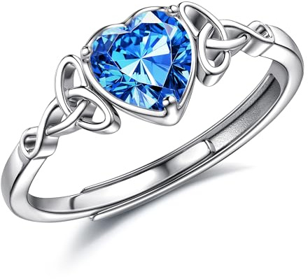 JeweBella Ring Silber 925 Damen Verstellbarer Herz Geburtsstein Keltischer Knoten Ringe Frauen Verlobungsring Eheringe Fingerring Trauringe Engagement Promise Ring Damen Ring Schmuck mit Geschenkbox
