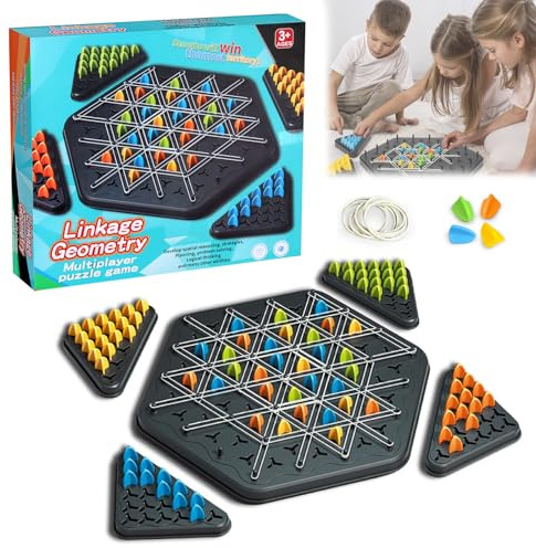 GUBOOM Spiel Gummibänder, Dreiecksschachbrett Strategie Brettspiel, Ketten Dreieck Spiel, Dreiecksschach Brettspiel für Kinder Erwachsenen (2-4 Spieler)