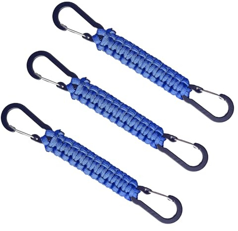 Noopel Paracord Keychain with Carabiner Clips 3 Pack, Paracord Keyring Clip with D Ring Hanger for Camping, Hiking, Fishing, Or as A Key Organiser for Men (Blue)