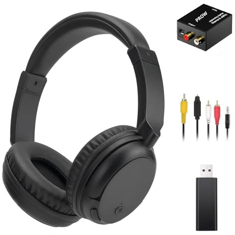 PROW Auriculares Inalámbricos Bluetooth 5.3 para TV Con Función de Radio RM, Ligeros para Personas Mayores, 30 Horas de Reproducción, Cómodos y Duraderos, Negro