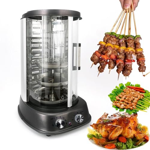 Electric Shawarma Grill Machine, 1800W Vertical Smokeless Grill Roaster with 4 Grills, 60 Min Timer, Temperature Ajustment, Auto Shut-Off, 31L Commercial 360° Rotary Barbecue Machine