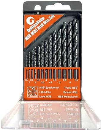 DelitonGude 1,5mm-6,5mm HSS-M35-Kobalt-Twistbohrer für Metalle | 13 Stück,Runder Schaft für Handbohrmaschinen und Standbohrmaschinen,für Stähle, Gusseisen und andere Metalle