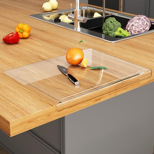 JJL Tabla de cortar de acrílico con labios de encimera, 41x32 cm, sin BPA, Antideslizante, Transparente, con ranura de jugo - muy adecuado para cortar alimentos con jugo, decoración de cocina regalos