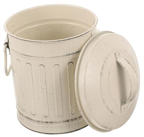 HOLIDYOYO Metal Ash Bucket with Lid for Fireplace and Grill Charcoal Vintage Beige Iron Storage Pail for Ashes Portable Outdoor for Home and Garden Use