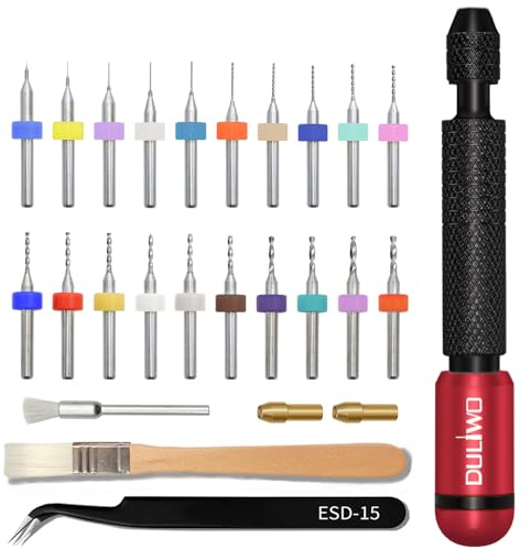 DULIWO Precision Pin Vise Hand Drill Manual, 26PCS Micro Drill Bit Set | 0.1-2.0mm Mini Drill Bits, Dual Bearing Hobby Hand Drill for Gundam, Scale Models, Resin Kits, Miniature, Jewelry & Crafts