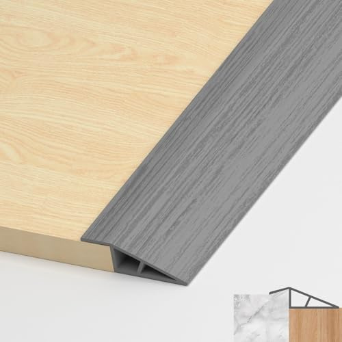 LIHIQIYA PVC dörrtrösklar list, övergångsprofil självhäftande, övergångslist golv höjdutjämningslist för parkettgolv laminat trösklar (grått trä, 12 mm till 15 mm, 2 m)
