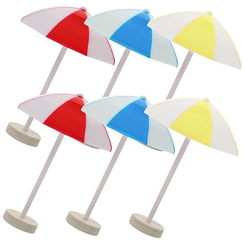HOMOBABE 6pcs Miniature Beach Umbrellas and Sun Umbrellas Set for Doll House Micro Landscape, Resin Red Blue Yellow Small Sun Shades for Ocean Scene Decor