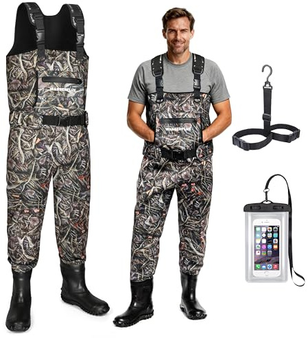 wasserflux Wathose für Herren mit Stiefeln – wasserdichte 4 mm Neopren-Wathose, 8 mm verstärkte Knie, 800 g isoliertes Stiefelfuß-Design für Jagd und Outdoor