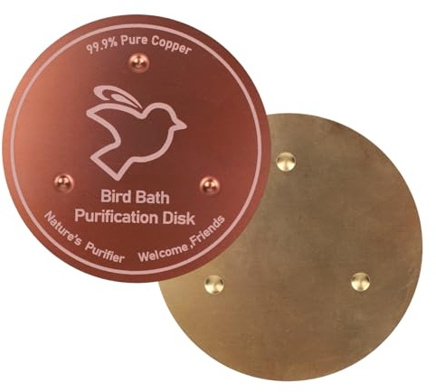 BOXOB Pure Copper Bird Bath Purification Disk, 4in Bird Bath Cleaner with Triple Point Support All Season Safe Water Purifier Universal Fit for Outdoor Birdbaths & Bowls