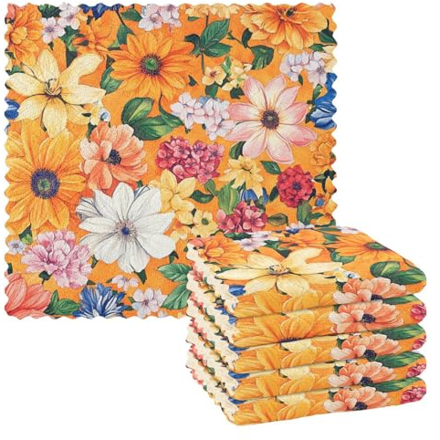 voucong Dahlia Daffodil Flowers Daffodil Large Cotton Terry Tea Towels Reusable Washable Tea Towels Set of 6 (Orange)