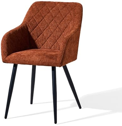 CLIPOP Esszimmerstühle 1 Stück, Küchenstühle Leinenstoff Wohnzimmerstühle Polsterstühle mit Armlehne Metallbeine Polstersessel Stühle für Esszimmer Wohnzimmer Küche (1, Leinen Rostorange)