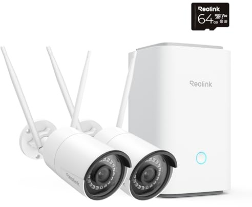Reolink Home Hub mit 2X RLC-510WA, 5MP WLAN Kamera Outdoor, 2,4GHz/5GHz WLAN CCTV IP Kamera Aussen mit Person/Auto/Tiererkennung, Nachtsicht, Erweiterbarer Lokaler Speicher, mit 64GB microSD-Karte