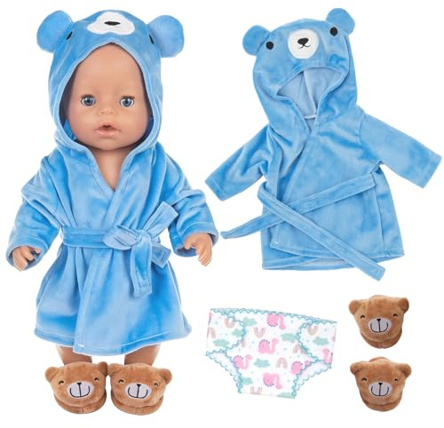 3 Pcs Baby Doll Clothes 35-43 cm for 14-18Inch Doll | New Born Baby Outfits with 1 Blue Bear Bathrobe 1 Underwear 1 Slippers Cute Doll Accessories Gift for Kids