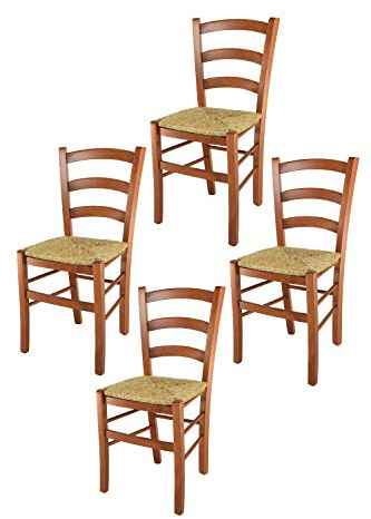 t m c s Tommychairs - Set 4 sillas Venice para Cocina y Comedor, Estructura en Madera de Haya Color Cerezo y Asiento en Paja
