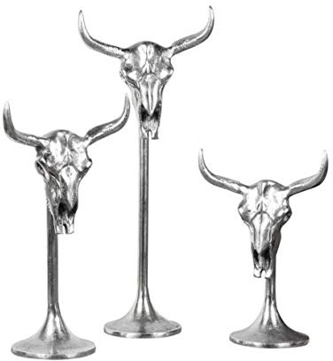 Michael Noll Stierkopf Bulle Schädel Stier Bullenschädel Geweih Hörner Dekoration Silber Aluminium Poliert Größe: S, M und L (34 x 23 x 14 cm)