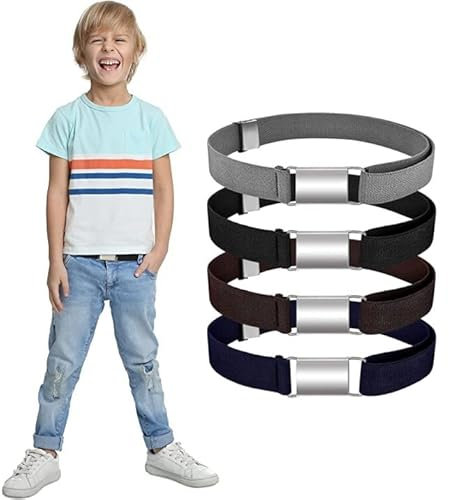 LYTIVAGEN 4 Stück Elastische Kinder Gürtel Einstellbarer Stretchgürtel Elastischer Kindergürtel mit Schnalle Stretch Kinder Gürtel Jungen Mädchen Uniform Gürtel für Jeans Hosen Kleid, 4 Farben