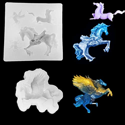 FineInno 2 Pcs Epoxidharz Formen Einhorn Silikonform Gießform Resin Harz DIY Casting Formen Pegasus Mold Kunstharz für Schmuck Handwerk Machen