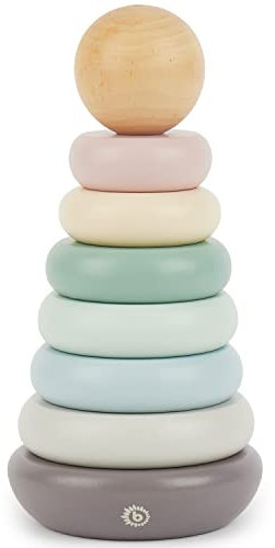 Bieco Stapelturm Baby | Stapelspiel ab 1 Jahr | Steckspiel Ringe | Holzspielzeug Baby greifen Lernen | Motorikspielzeug Baby Holz Ringpyramide Baby Steckturm Holz Baby Regenbogen Holz Baby Mint