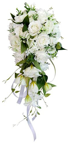 Hellery Waterfall Bridal Bouquet Wedding Artificial Hand Rose Flower