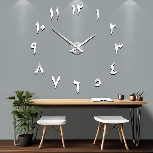 Coraltree Orologio da parete con 3D Visual Stickers Orologi da parete fai da te Numeri arabi Numeri arabi Adesivi a specchio 3D Adesivi per l'Home Office Decorazioni (argento)