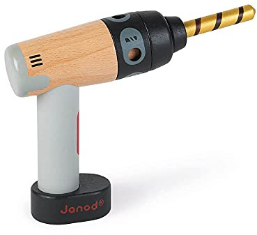 Janod - My First Construction Game - FSC Wooden Drill - Pretend Play Toy - 2 Magnetic Tools, Screwdriver & Drill - 3 Years + - J06474