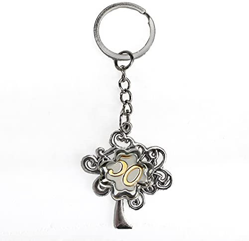 DLM-32177 (Kit 12 Pezzi) Portachiavi Ciondolo in Metallo Albero della Vita Quadrifoglio 50 Anniversario Nozze d'oro Cinquantesimo Compleanno Confettata Argento bomboniera