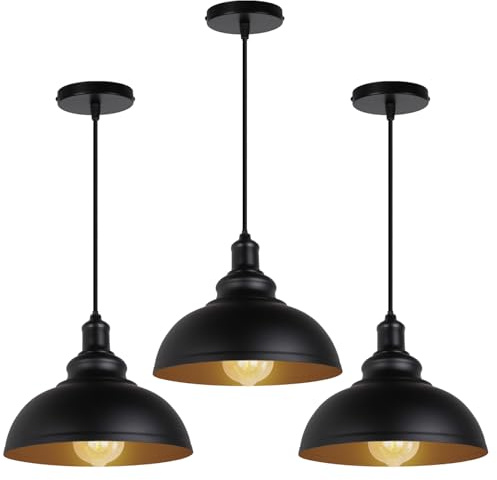 PETITES ECREVISSES Pendelleuchte Industrielampe Vintage Lampenschirm E27 Ø29cm Hängeleuchte LED aus Metall Hängelampe Schwarz für Wohnzimmer Esszimmer Restaurant Keller Untergeschoss Usw (3 packs)