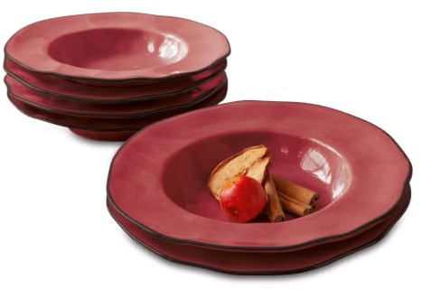 LOBERON Suppenteller 6er Set Biarré, rot | zeitloses Design, natürlicher Charme, spülmaschinenfest, Geschirr, Tischaccessoires, Tischdekoration, Steinzeug