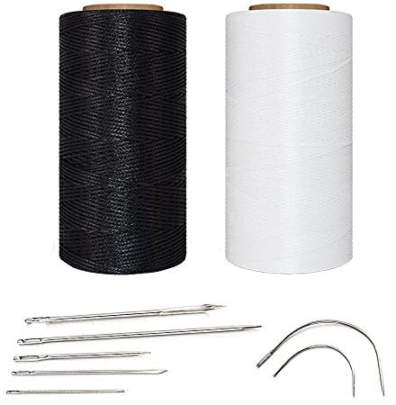 Zasvec Gewachster Faden 2 Stück Leder Nähen Wachs Faden Sattlergarn Wachsfaden Leder Naehen Gewachst Faden Leder gewachst Wachs Thread Cord 1mm mit Nähnadel für Nähen Handwerk 260mm