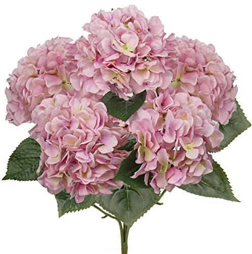 Hollyone Pink Hydrangea Artificial Flowers Large Artificial Hydrangeas Silk Flowers for Home Decor Indoor Wedding Flowers Bouquets Faux Flowers Kitchen Centerpiece Table Decorations