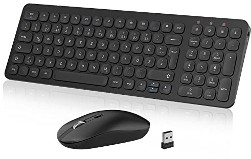 Tastatur Maus Set kabellos, PINKCAT 2.4G Tastatur Maus Set USB Ergonomische Tastatur Kabellos PC Maus und Tastatur 2 in 1 USB Empfänger für PC/Computer/Laptop Schwarz