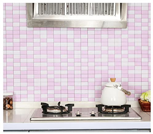 Cozylkx 2 Ft × 16,4 Ft Selbstklebende Fliesenaufkleber Wasserdichte Tapete Mosaic Backsplash Vinylfolie Rolle Für Wohnzimmer Küche Badezimmer,Rosa