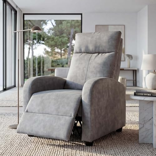 Mendler Sillón de televisión HWC-F76, Sillas Sillón Relajante, Sillón Reclinable, Función de Tumbona, Tela Ajustable, Textil, Vintage, Gris Claro