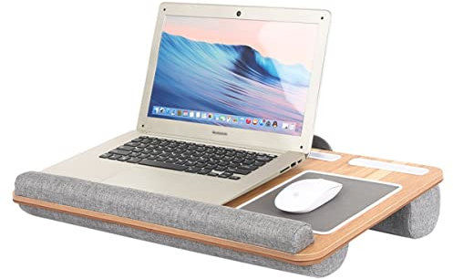 Laptop-Ablage mit Kissen, Buchständer, integriertes Mauspad und Handgelenkauflage für Notebooks bis 17, Schreibtischablage mit Telefon- und Tablet-Halterung, für Bett und Sofa, zu Hause und auf Reise